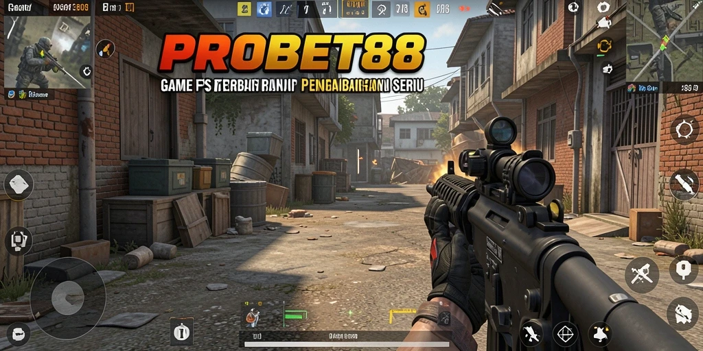 Screenshot utama PROBET88 menampilkan aksi seru dalam pertempuran FPS.