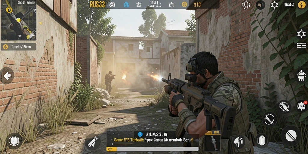 Tangkapan layar RUSA33 menampilkan aksi menembak yang intens dalam mode permainan FPS.